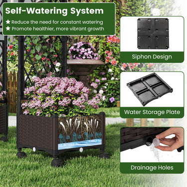 Self-Watering Planter Boxes w/Lattice Trellis & Roof