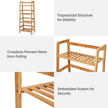 4-Tier Bamboo Plant Rack, Freestanding Flower Ladder Stand