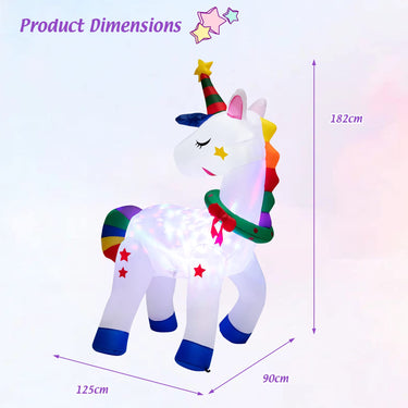 182CM Christmas Magic Unicorn Decoration with Rainbow Tails & Christmas Wreath
