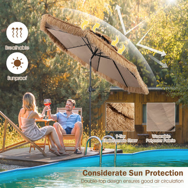Thatched Tiki Umbrella, Hawaiian Style Patio Beach Umbrella W/8 Ribs - PatiojoyAU