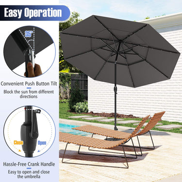 3m Solar Patio Umbrella w/ 32 LED Lights 3-Tier Vented Top