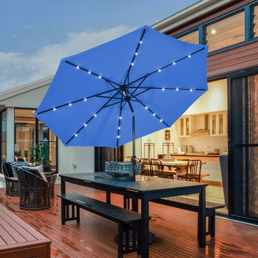 3m Solar Powered LED Lighted Patio Umbrella, Table Market Umbrella with Tilt and Crank