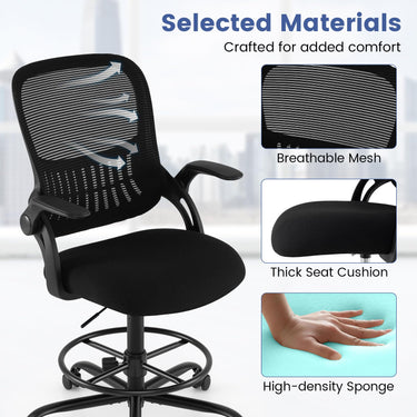Drafting Chair with Flip Up Armrests and Adjustable Footrest Ring