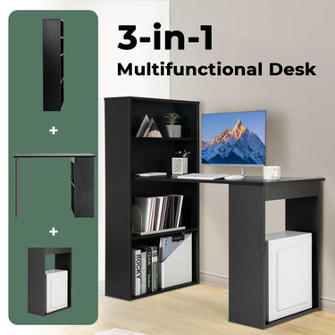 121.5 cm Computer Desk with Bookshelf, 3-in-1 Home Office Desk with 4-Tier Bookcase & CPU Stand