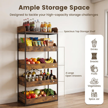 5-Tier Food Storage Rack with Pull-out Drawers and Anti-Tipping Kit for Kitchen