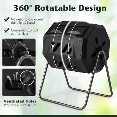 160 L Portable Garden Compost Bin W/Dual Chamber