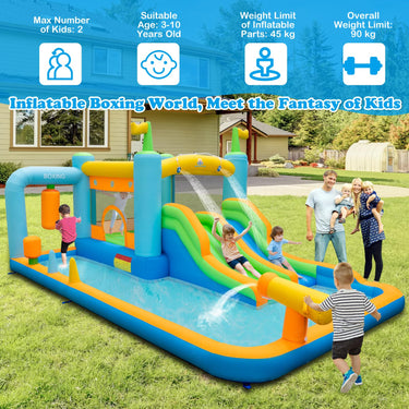 Kids Jumping Castle w/Dual Slides, Boxing Sandbag, Splash Pool, Water Cannon