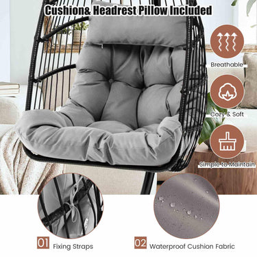 Hanging Swing Egg Chair With Stand Cozy Head Pillow & Cushion