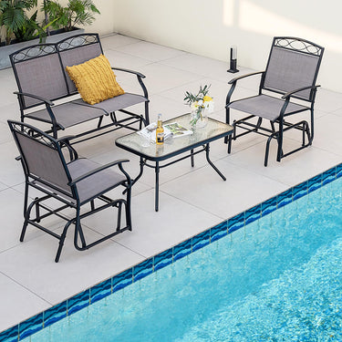 4 Piece Patio Glider Conversation Set, Outdoor Gliding Furniture Set w/Tempered Glass Coffee Table - PatiojoyAU