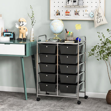 10-Drawer Storage Cart with Universal Wheels and Removable Drawer
