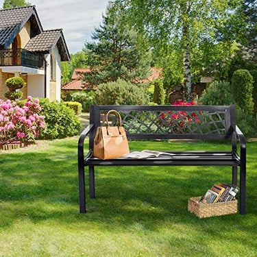 Garden Bench, Metal Park Bench, Metal Bench for Terrace & Balcony, 116 x 50 x 75cm, Black - PatiojoyAU