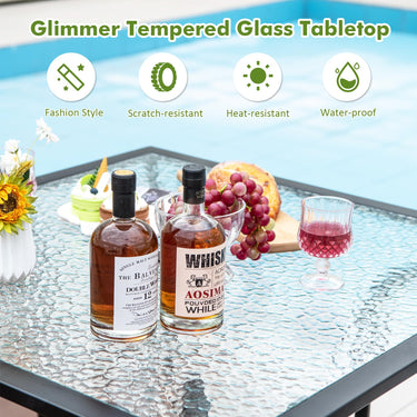 89CM Patio Bistro Table w/ 38 mm Umbrella Hole, Tempered Glass Top Outdoor Indoor Dining Table - PatiojoyAU