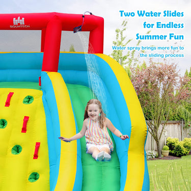 Inflatable Slide Bouncer with Two Slides & Splash Pool for Kids Without Blower