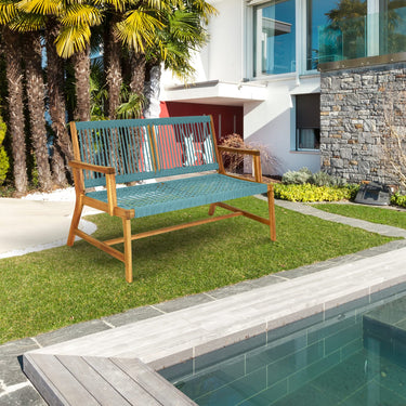 2-Person Patio Wood Bench Loveseat Lounge Chair