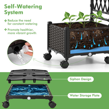 147cm Tall Self-Watering Planter Boxes with Lattice Trellis and Roof