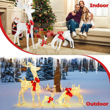 3 Pieces Lighted Reindeer Family Set with 230 LED Lights for Patio/Garden/Party