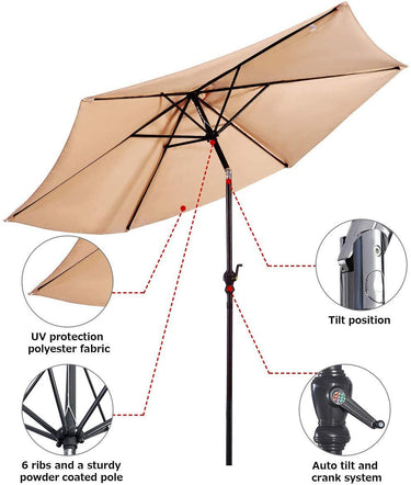 9FT Patio Umbrella Patio Market Steel Tilt With Crank Outdoor Yard Garden