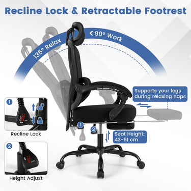 Ergonomic Office Chair High Back Mesh Desk Chair with Retractable Footrest
