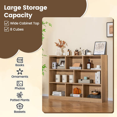 3-Tier Open Bookshelf Storage Cabinet with 8 Cubies