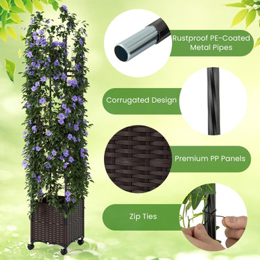 220cm Tall Raised Garden Bed with Trellis and Lockable Wheels