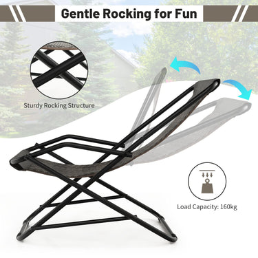 Outdoor Folding Sling Chair, Patio PE Wicker Rocking Chair w/Armrests & Metal Frame