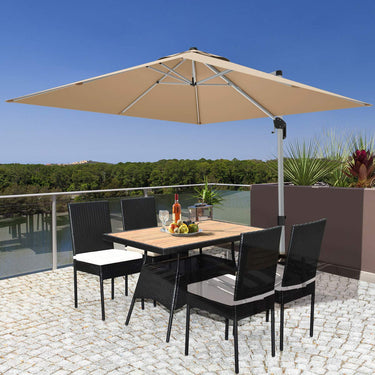 5 PCS Outdoor Rattan Dining Set, Sectional Wicker Patio Conversation Set with Acacia Wood Table Top & 4 Chairs - PatiojoyAU