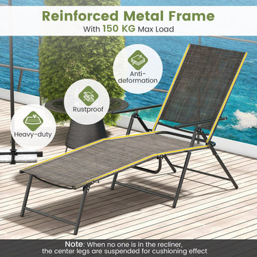 Patio Folding Chaise Lounge Chairs, 2 Piece Outdoor Recliner w/ 6-Level Backrest - PatiojoyAU