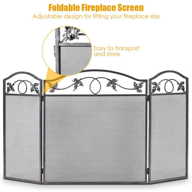 3-Panel Fireplace Screen Pet Safety Fence Fireplace Fence, Sturdy Steel Frame