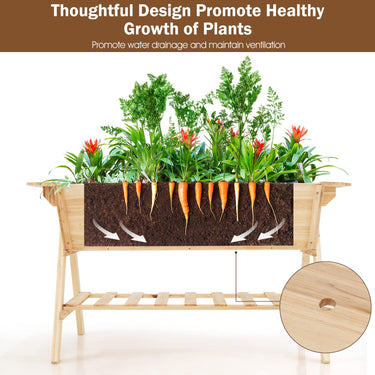 149.5 x 78.5 x 82.5 cm 2 Tiers Raised Garden Bed, Outdoor Fir Wood Plant Container w/Storage Shelf