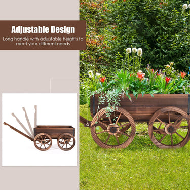 Multifunctional Flower Cart Made of Anti-Corrosion Wood, Flower Wheelbarrow w/ 4 Wheels - PatiojoyAU