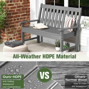 Outdoor 2-Person Bench All-Weather HDPE Patio Loveseat Chair with Cozy Backrest