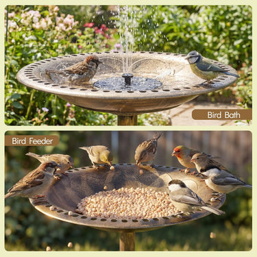 71cm Bird Bath with Solar Powered Fountain with 6 Nozzles and 3 Ground Stakes for Garden