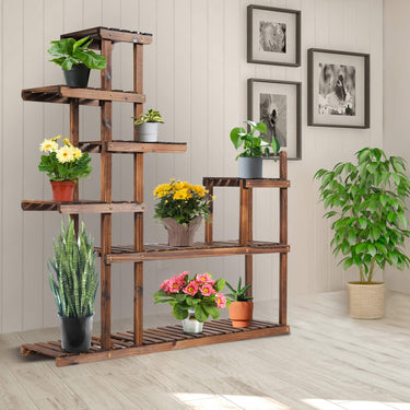 7 Tier Flower Stand, Wood Plant Shelf, Multi-Level Flower Shelf, Hold up to 10kg