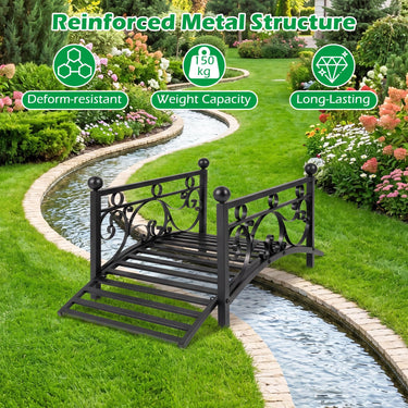 Garden Metal Bridge with Handrails, Outdoor Arched Bridge w/Dual Patterned Side Rails