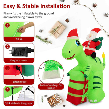 250 CM Christmas Inflatables Lighted Santa Claus Dinosaur Decoration with Gift Boxes
