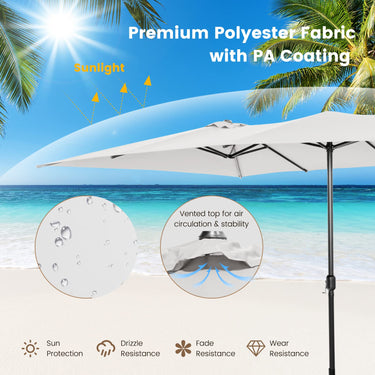 426 CM Double-Sized Patio Umbrella with Crank Handle, Vented Tops, Large Outdoor Market Twin Umbrella with 10-Rib Metal Structure - PatiojoyAU