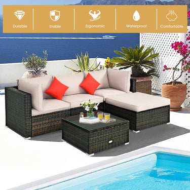 5-Piece Patio Furniture Set Sectional Conversation Cushion