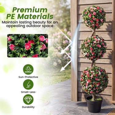 Artificial Triple Ball Rose Topiary Tree, 43.5" Faux Potted Floral Plant
