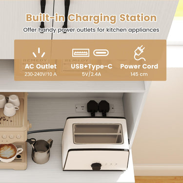 Pantry Cabinet with Power Outlets, Freestanding Narrow Kitchen Hutch with 4 Doors