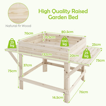 Raised Garden Bed w/2 Side Tables, Elevated Planter Box w/Legs & Bed Liner