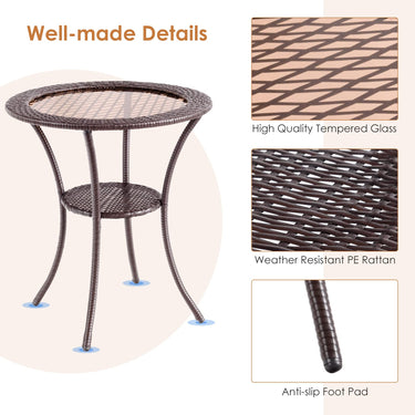 Outdoor Round Dining Table, Patio Bistro Table w/ Tempered Glass Tabletop