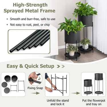 Metal Planter Pot Stand Set of 2, Flowerpots with Stands, Drainage Holes, Metal Floor Planter Set - PatiojoyAU