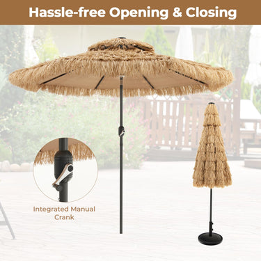 32 LED Hula Thatched Tiki Umbrella, Solar Powered Hawaiian Style Beach Umbrella with 8 Ribs - PatiojoyAU