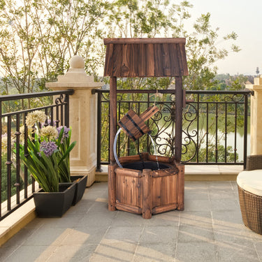 Garden Rustic Wishing Well Water Fountain Wooden Electric Backyard Pump Outdoor - PatiojoyAU