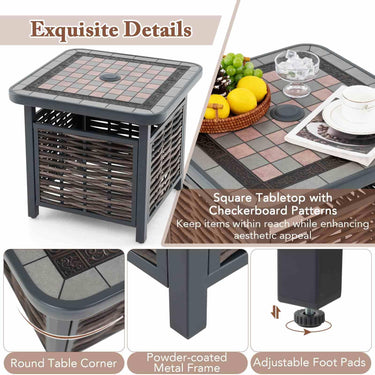 55cm Outdoor PE Rattan Side Table, All Weather Patio Square End Table with Resin Tabletop - PatiojoyAU