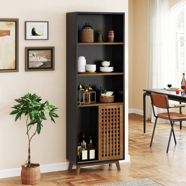 5-Tier Bookcase with Reversible Adjustable Shelf and Sliding Doors