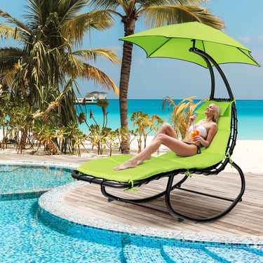 Hammock Lounger Chair with Shade Canopy, Outdoor Rocking Chair Powder-Coated Steel & Waterproof Fabric - PatiojoyAU
