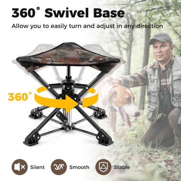 Folding Camping Stool 360° Swivel Hunting Chair with Anti-Sink Feet