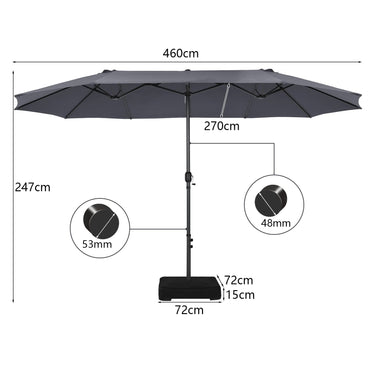 15FT Double-Sided Patio Umbrella, Ultra-Large Twin Garden Umbrella w/ 12-Rib Structure & Hand-Crank System - PatiojoyAU