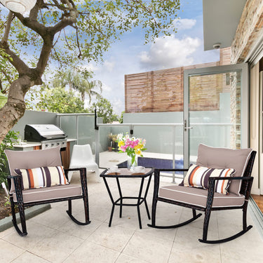 3PCS Patio Rocking Chair Set w/Lumbar Pillows, Soft Detachable Cushions, All Weather Chaise Lounge Chairs